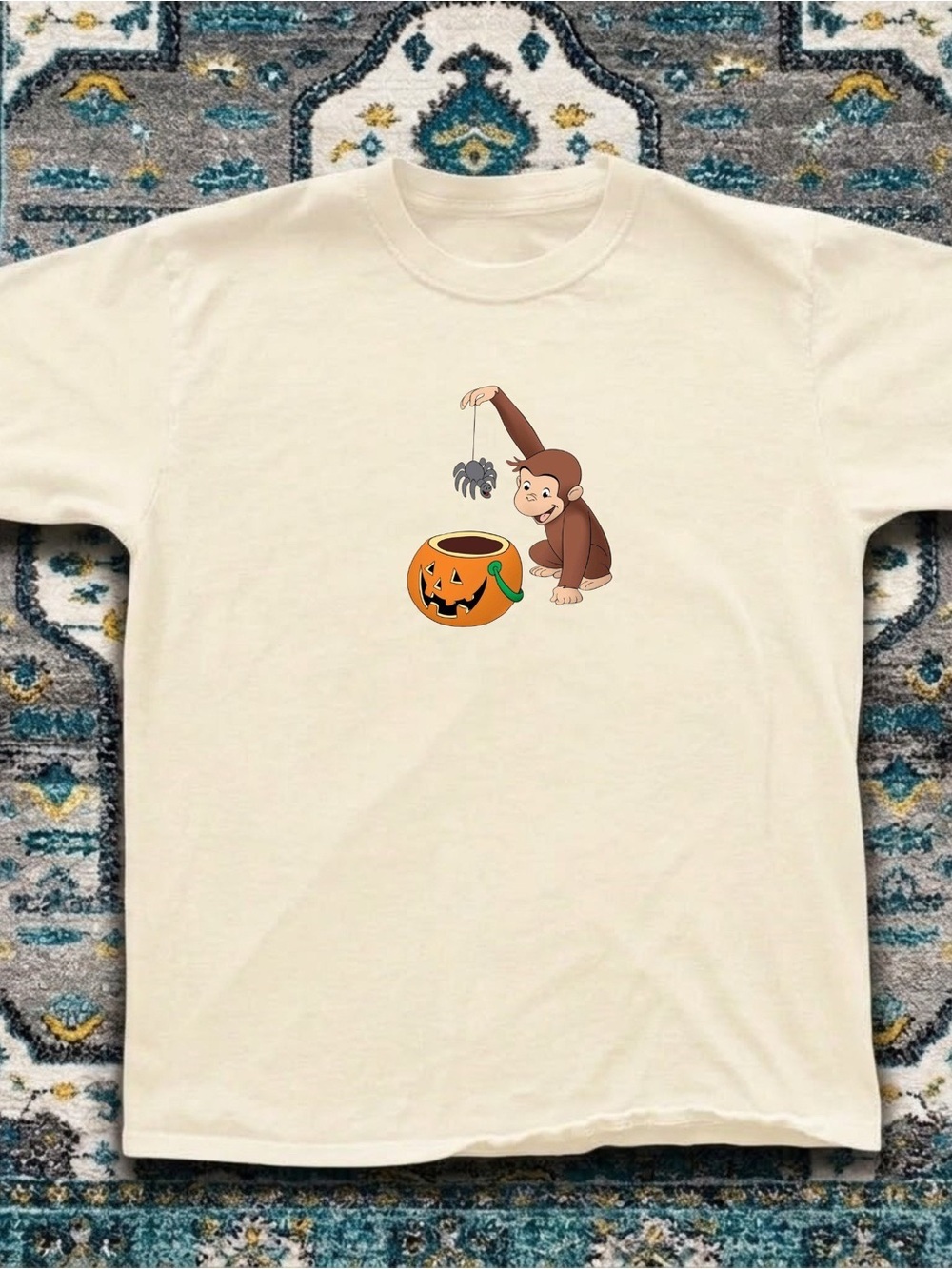 Gildan Cute Curious Monkey Halloween Tee in Cream